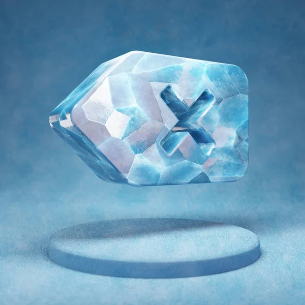バックスペースのアイコン 青い雪の表彰台に砕いた青い氷のバックスペースのシンボル ウェブサイト プレゼンテーション デザインテンプレート要素のソーシャルメディアアイコン 3Dレンダリング — ストック写真