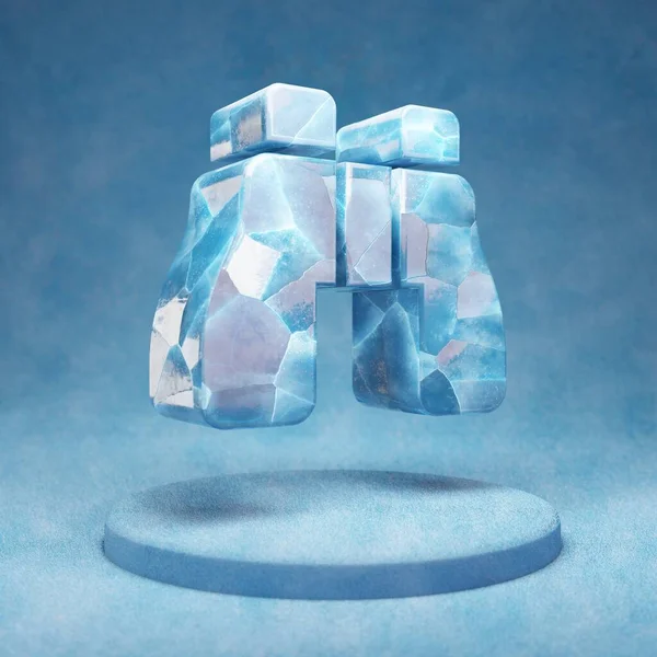 Dürbün simgesi. Mavi kar podyumunda çatlamış mavi buz dürbünü sembolü. Web sitesi, sunum ve tasarım şablonu için Sosyal Ortam Simgesi. 3 Boyutlu Hazırlama.