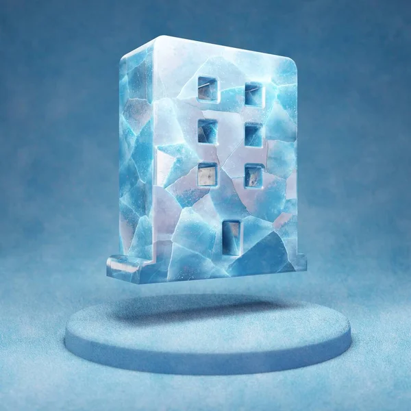 Bina Ikonu Mavi Kar Podyumunda Çatlamış Mavi Buz Bina Sembolü — Stok fotoğraf