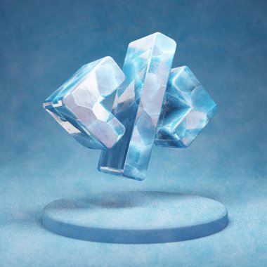 Kod simgesi. Mavi kar podyumundaki kırık mavi buz kod sembolü. Web sitesi, sunum ve tasarım şablonu için Sosyal Ortam Simgesi. 3 Boyutlu Hazırlama.