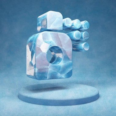 Sprey kutusu simgesi. Mavi kar podyumunda çatlamış mavi buz püskürtme kutusu sembolü. Web sitesi, sunum ve tasarım şablonu için Sosyal Ortam Simgesi. 3 Boyutlu Hazırlama.