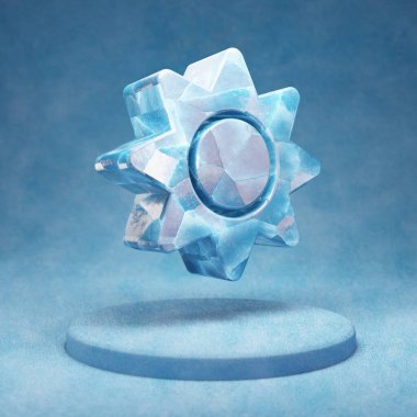 Güneş ikonu. Mavi kar podyumunda çatlamış mavi Buz Güneşi sembolü. Web sitesi, sunum ve tasarım şablonu için Sosyal Ortam Simgesi. 3 Boyutlu Hazırlama.