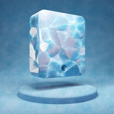 Tablet simgesi. Mavi kar podyumunda çatlamış mavi buz tableti sembolü. Web sitesi, sunum ve tasarım şablonu için Sosyal Ortam Simgesi. 3 Boyutlu Hazırlama.