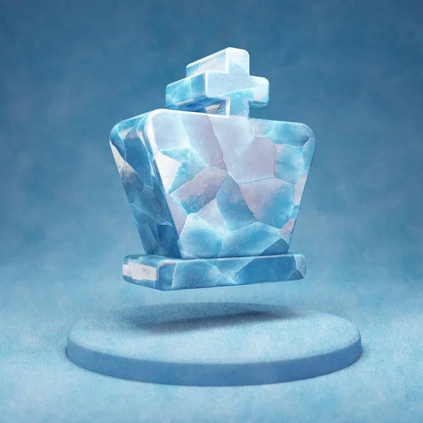 Satranç Kralı Simgesi Mavi Kar Podyumunda Çatlamış Mavi Buz Satranç — Stok fotoğraf