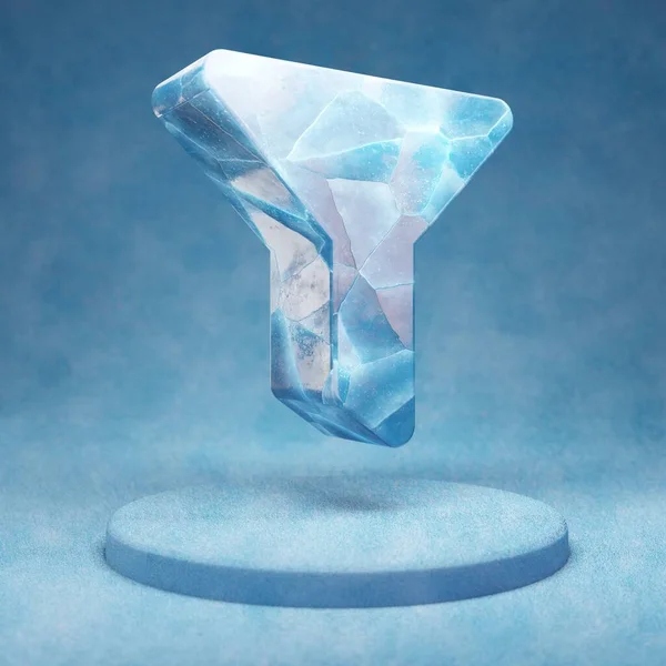フィルターアイコン 青い雪の表彰台に砕いた青い氷のフィルターのシンボル ウェブサイト プレゼンテーション デザインテンプレート要素のソーシャルメディアアイコン 3Dレンダリング — ストック写真