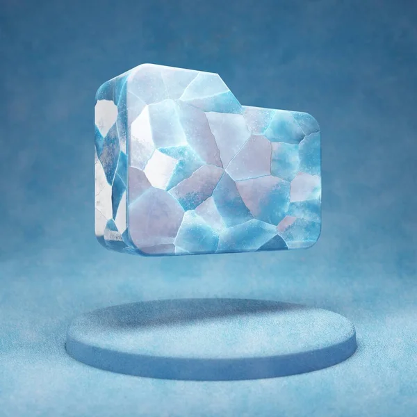 フォルダアイコン 青い雪の表彰台に砕いた青い氷のフォルダのシンボル ウェブサイト プレゼンテーション デザインテンプレート要素のソーシャルメディアアイコン 3Dレンダリング — ストック写真