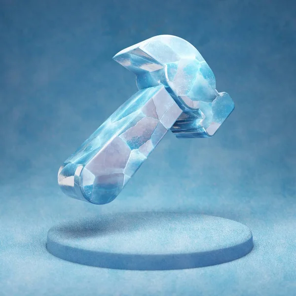Иконка Молотка Треснувший Синий Символ Ледяного Молота Синем Подиуме Социальные — стоковое фото