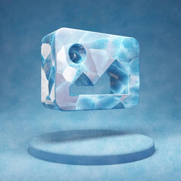 Icône Image Cracked Blue Ice Image Symbole Sur Podium Neige — Photo