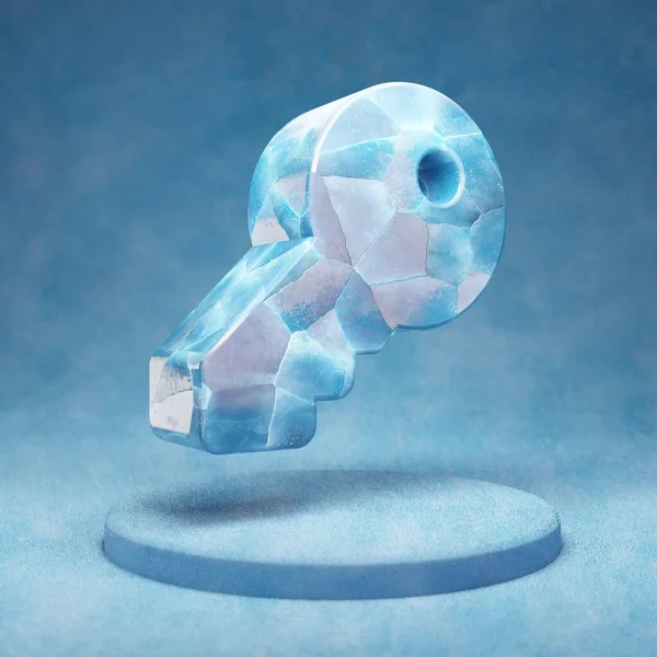 关键图标 蓝色雪台上裂开的蓝色冰匙符号 社交媒体图标用于网站 设计模板元素 3D渲染 — 图库照片