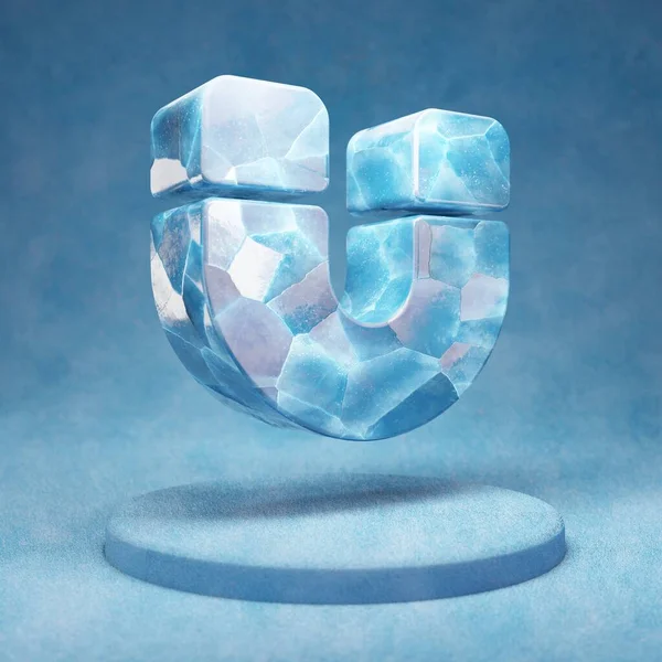 磁铁图标 蓝色雪台上裂开的蓝色冰磁体符号 社交媒体图标用于网站 设计模板元素 3D渲染 — 图库照片