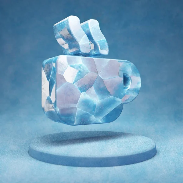 Пиктограмма Кружки Треснувший Синий Символ Горячей Кружки Льдом Синем Подиуме — стоковое фото