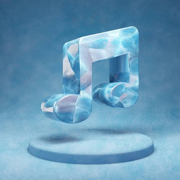 Icona Musicale Simbolo Ice Music Blu Incrinato Sul Podio Neve — Foto Stock