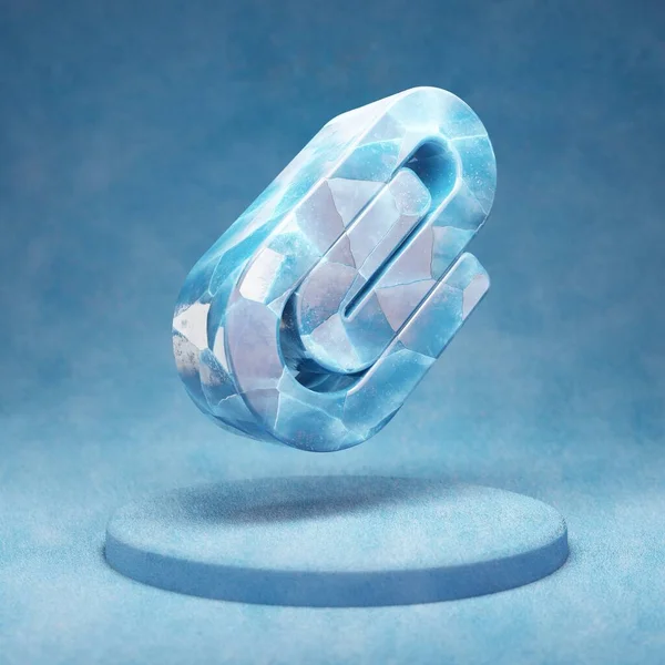 Paperclip Icoon Gebarsten Blauw Ice Paperclip Symbool Blauwe Sneeuw Podium — Stockfoto