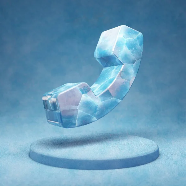 Telefoon Icoon Gebarsten Blauw Ice Phone Symbool Blauwe Sneeuw Podium — Stockfoto