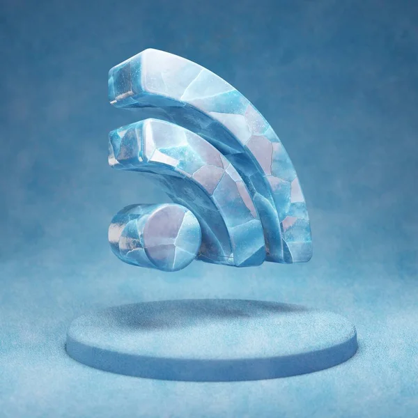 Ikona Rss Prasklý Modrý Ice Rss Symbol Modrém Sněhu Pódium — Stock fotografie