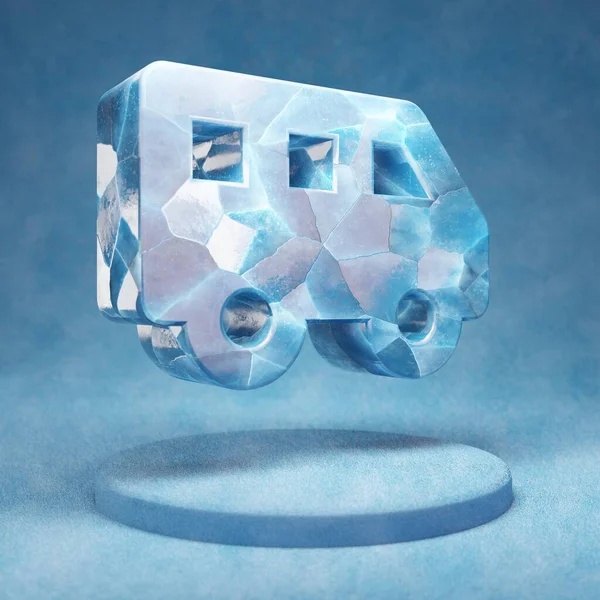 シャトル ヴァン アイコン 青い雪の表彰台に砕いた青い氷のシャトルバンのシンボル ウェブサイト プレゼンテーション デザインテンプレート要素のソーシャルメディアアイコン 3Dレンダリング — ストック写真
