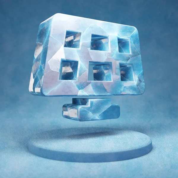 Napelem Ikon Törött Kék Ice Solar Panel Szimbólum Kék Pódiumon — Stock Fotó