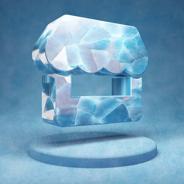 Uložit Ikonu Popraskané Modré Ice Store Symbol Modrém Sněhu Pódium — Stock fotografie