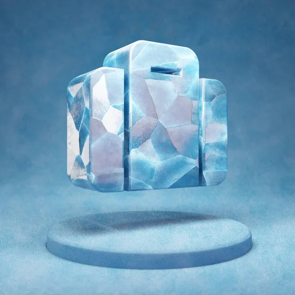 手提箱图标 蓝色雪台上裂开的蓝色冰盒符号 社交媒体图标用于网站 设计模板元素 3D渲染 — 图库照片