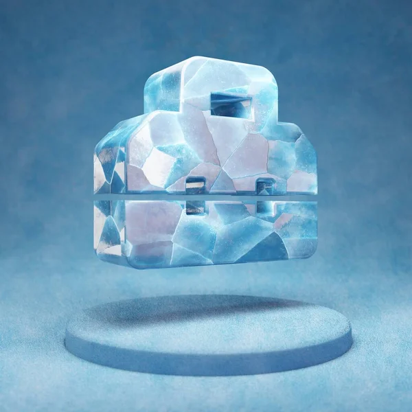 Toolbox Icon Cracked Blue Ice Toolbox Symbol Blue Snow Podium — Stock Photo, Image