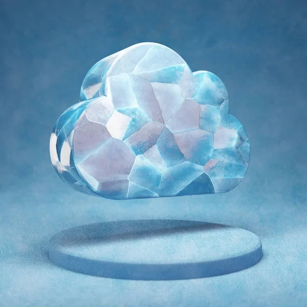 Cloud Icon Cracked Blue Ice Cloud Symbol Blue Snow Podium — Stock Photo, Image