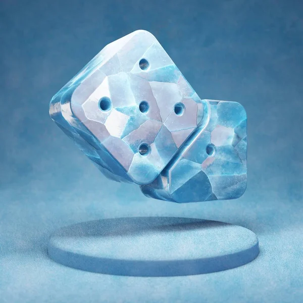 Dice Icon Cracked Blue Ice Dice Symbol Blue Snow Podium — Stock Photo, Image