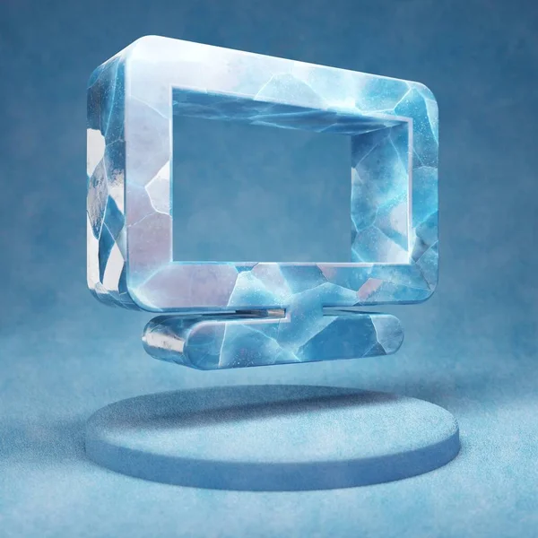 Значок Телевизора Треснувший Синий Символ Ледяного Синем Подиуме Социальные Медиа — стоковое фото