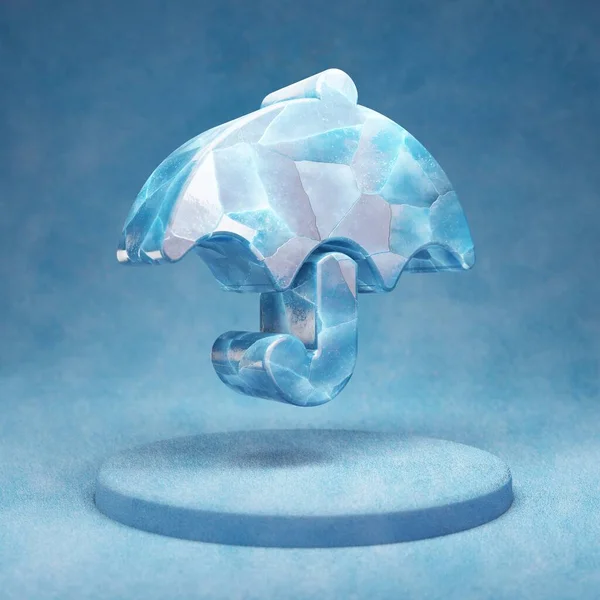 Ikona Deštníku Prasklý Modrý Symbol Ledového Deštníku Modrém Sněhovém Pódiu — Stock fotografie