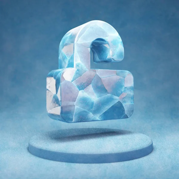 Desbloquear Ícone Triturado Símbolo Desbloqueio Gelo Azul Pódio Neve Azul — Fotografia de Stock