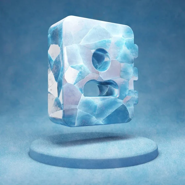 Address Book icon. Cracked blue Ice Address Book symbol on blue snow podium. Social Media Icon for website, presentation, design template element. 3D render.