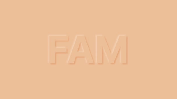 Word Fam en color pastel. Animación de bucle de neumorfismo de moda. — Vídeos de Stock