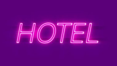 Otel neon ışığı menekşe arkaplanda görünüyor.