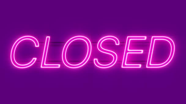 Zárt neon felirat jelenik meg lila alapon. — Stock videók