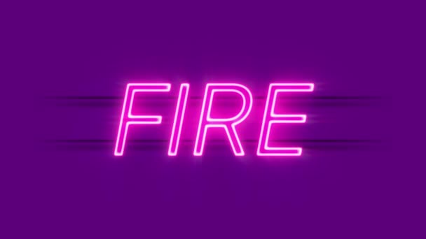 Tűz neon jel jelenik meg lila háttér. — Stock videók