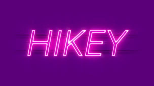 Hikey neon jel jelenik meg lila háttér. — Stock videók