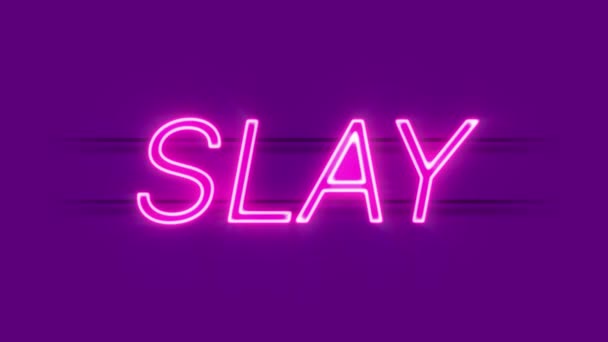 Slay neon jel jelenik meg lila háttér. — Stock videók