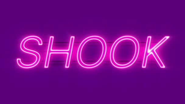 Skakade neon tecken visas på violett bakgrund. — Stockvideo