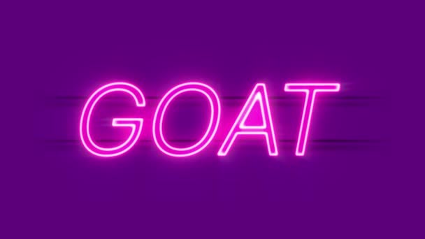 GOAT neon sign appear on violet background. — Stock Video