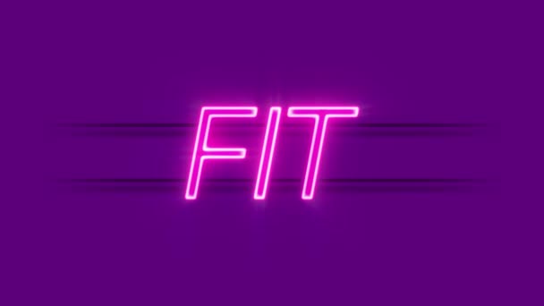 Fit neon sign appear on violet background. — Stock Video