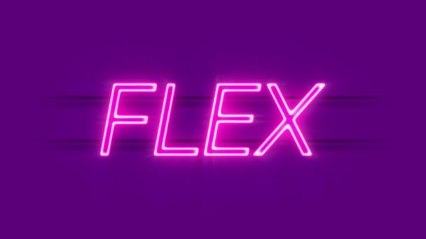 Flex neon jel jelenik meg lila háttér. — Stock videók