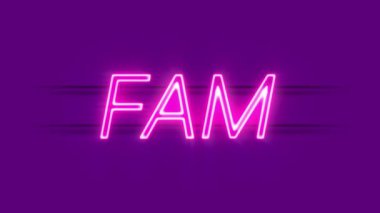 Fam neon ışığı menekşe arkaplanda görünür.