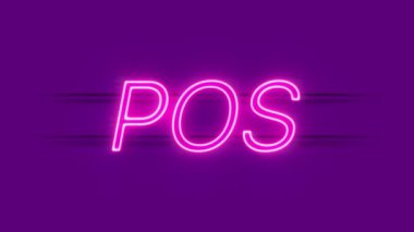 POS neon ışığı menekşe arkaplanda görünüyor.