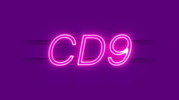 Na fioletowym tle pojawiają się neony CD9. — Wideo stockowe