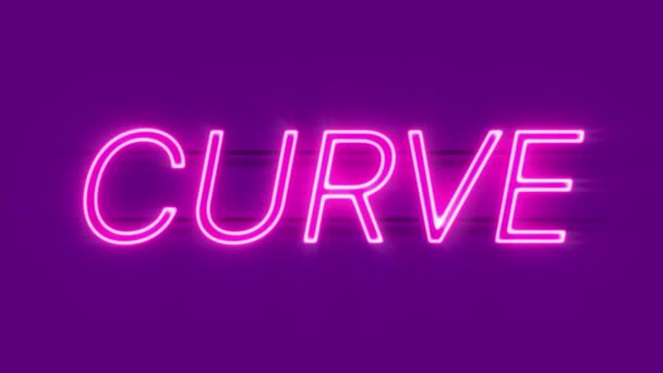 Curve neon sign appear on violet background. — Stock Video