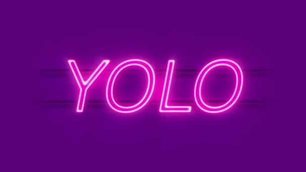 YOLO néon signe apparaissent sur fond violet. — Video