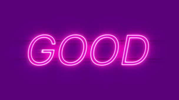 Jó neon jel jelenik meg lila háttér. — Stock videók
