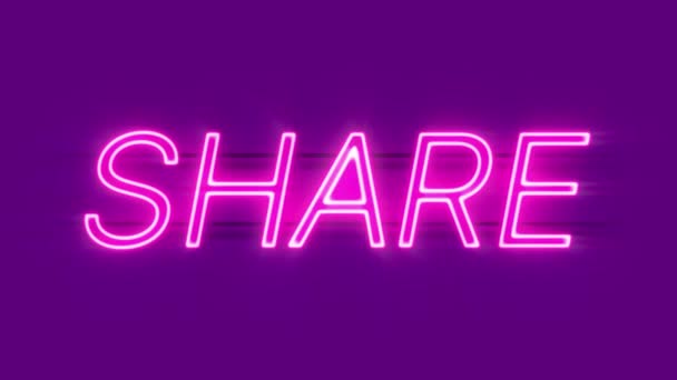 Share neon sign appear on violet background. — Stock Video