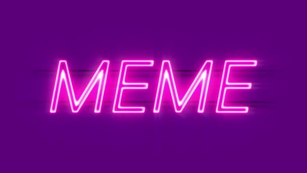 Meme neon sign appear on violet background. — Stock Video
