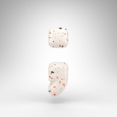 Beyaz arkaplanda noktalı virgül sembolü. Terrazzo desenli 3 boyutlu işaret..