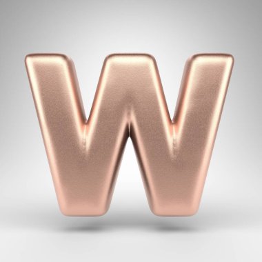 Beyaz arka planda W harfi büyük harf. Parlak metalik desenli bakır 3D harf.